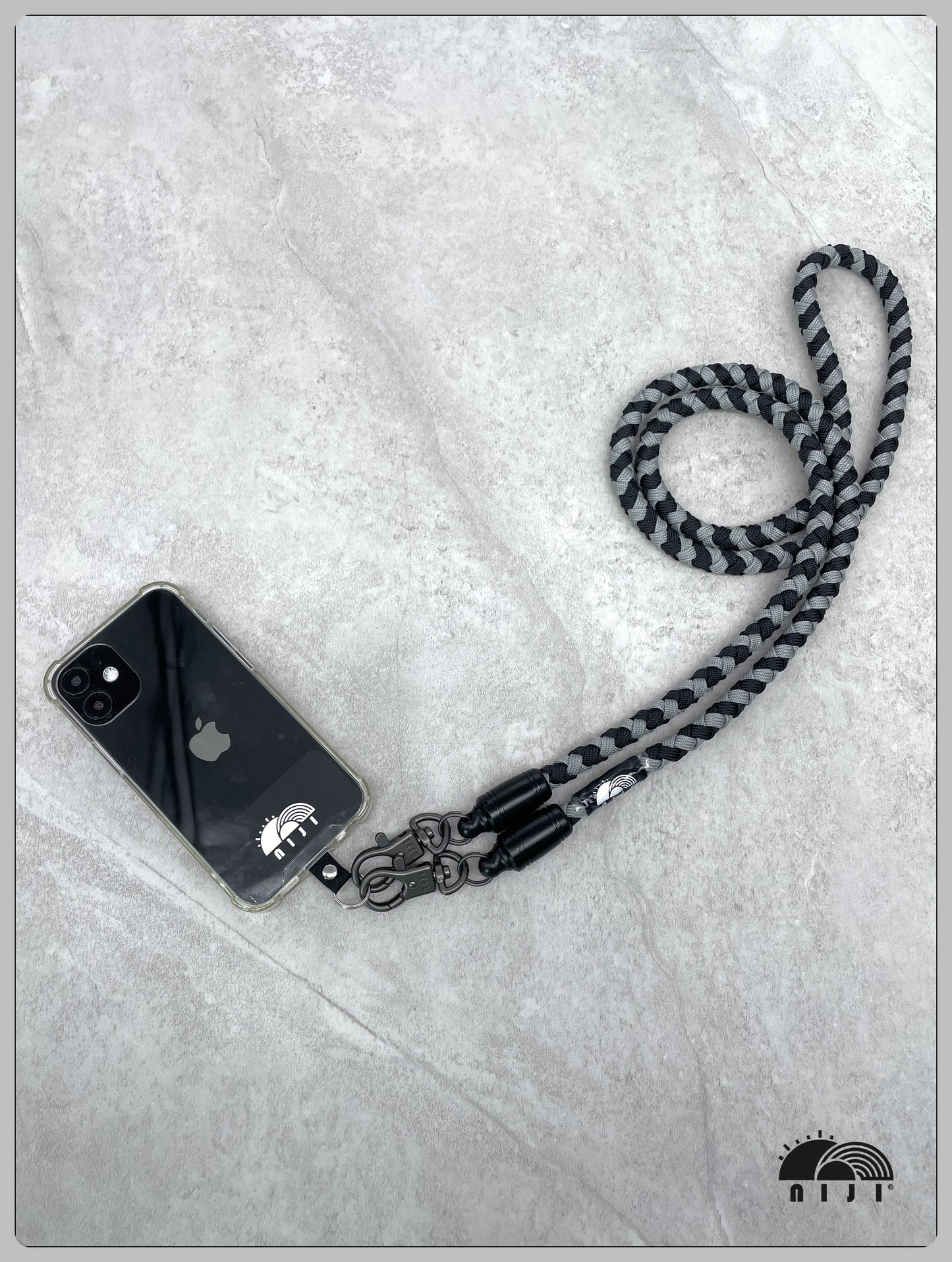 "NEW COLLECTION" 10mm Braid mobile strap Black x Grey spirals