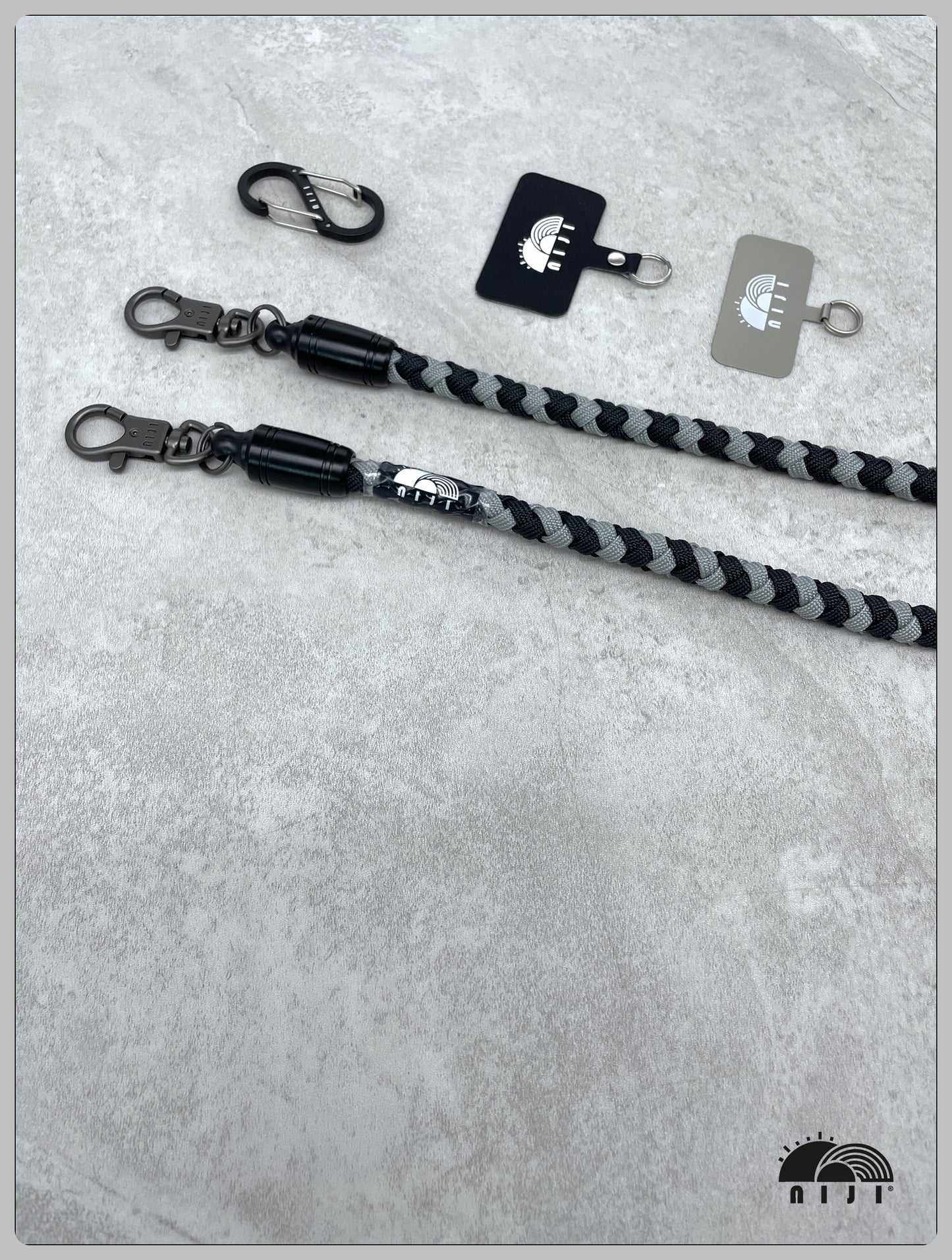 "NEW COLLECTION" 10mm Braid mobile strap Black x Grey spirals