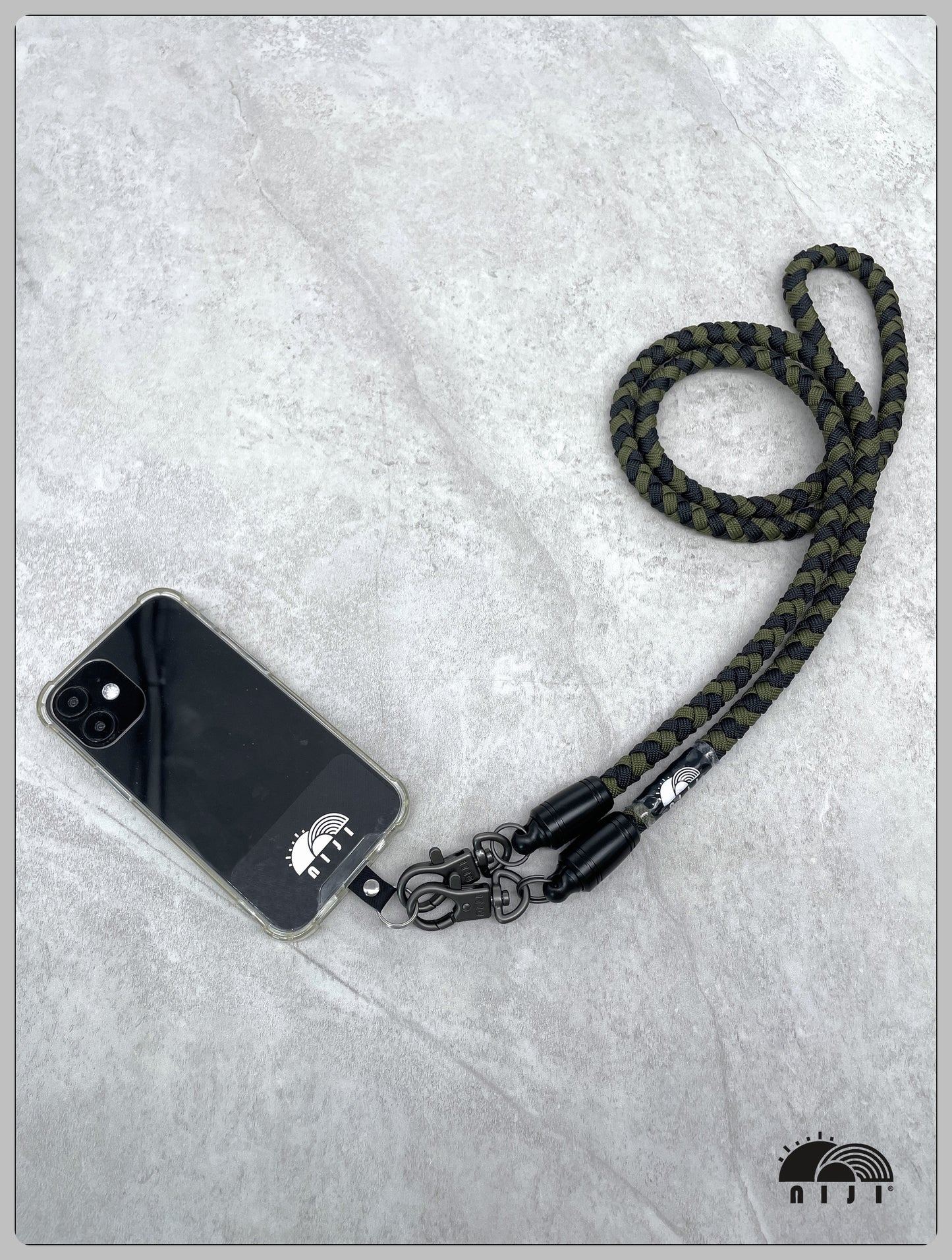 "NEW COLLECTION" 10mm Braid mobile strap Black x Olive spirals