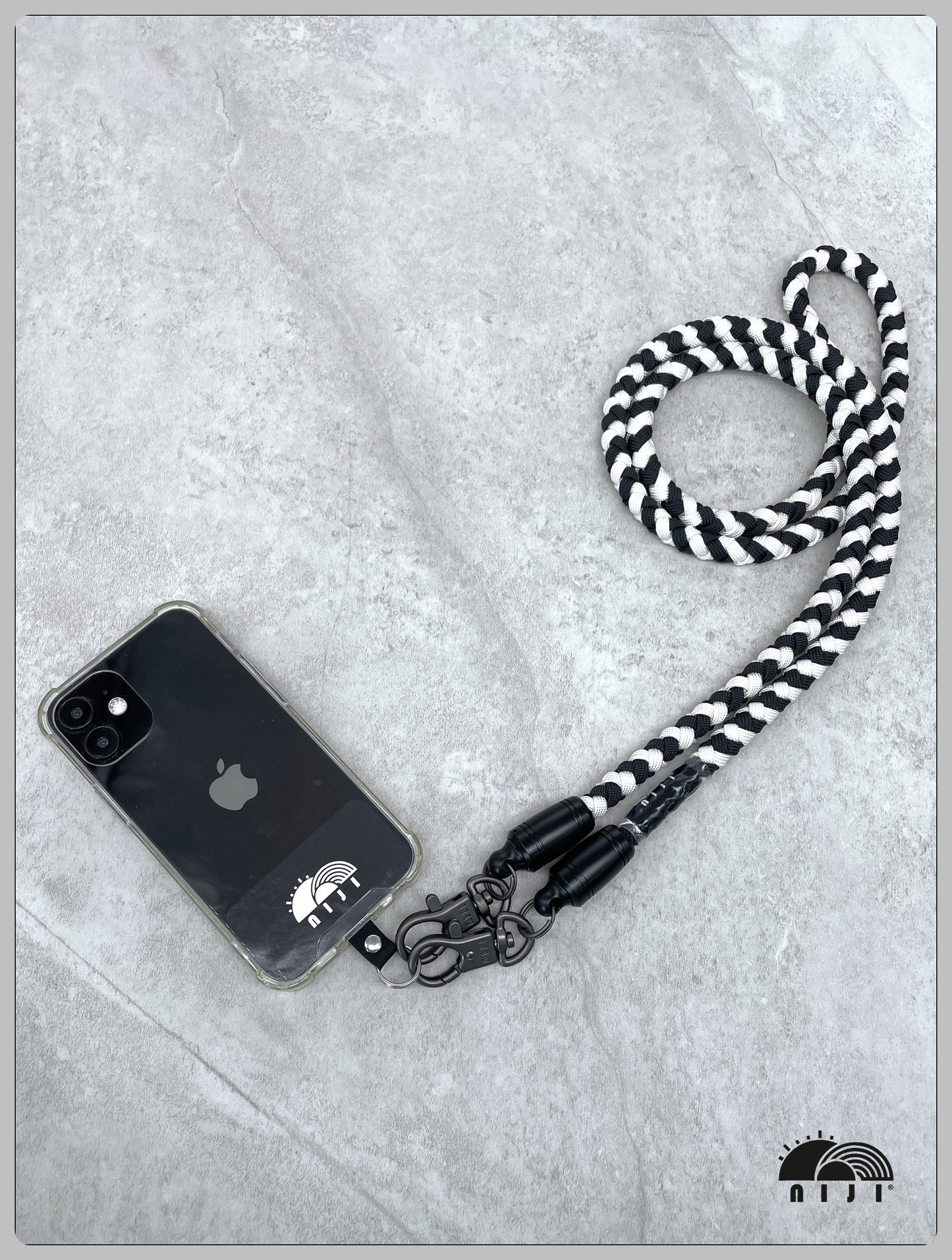 "NEW COLLECTION" 10mm Braid mobile strap Black x White spirals