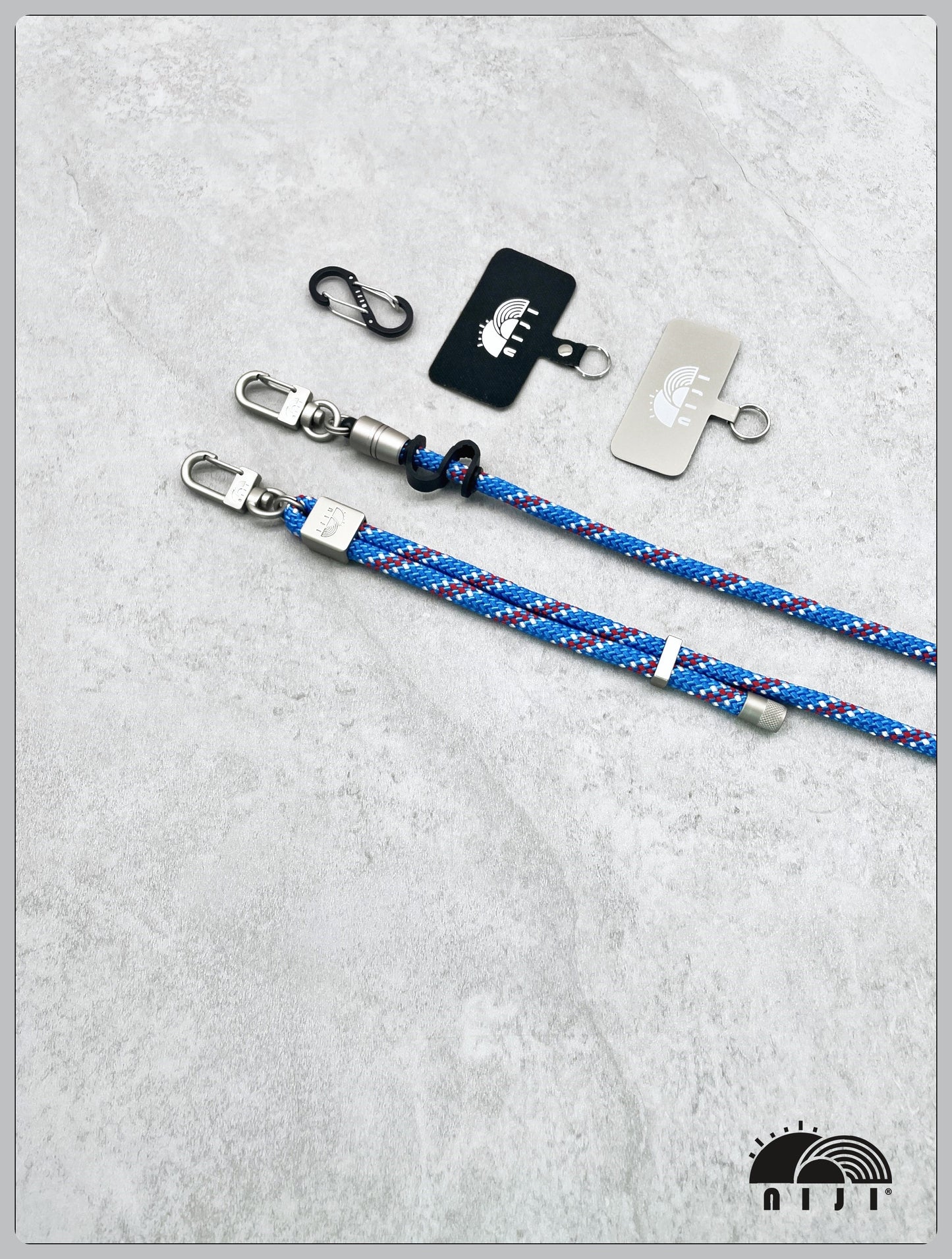 7mm PM phone strap Admiral blue w red & white tracer